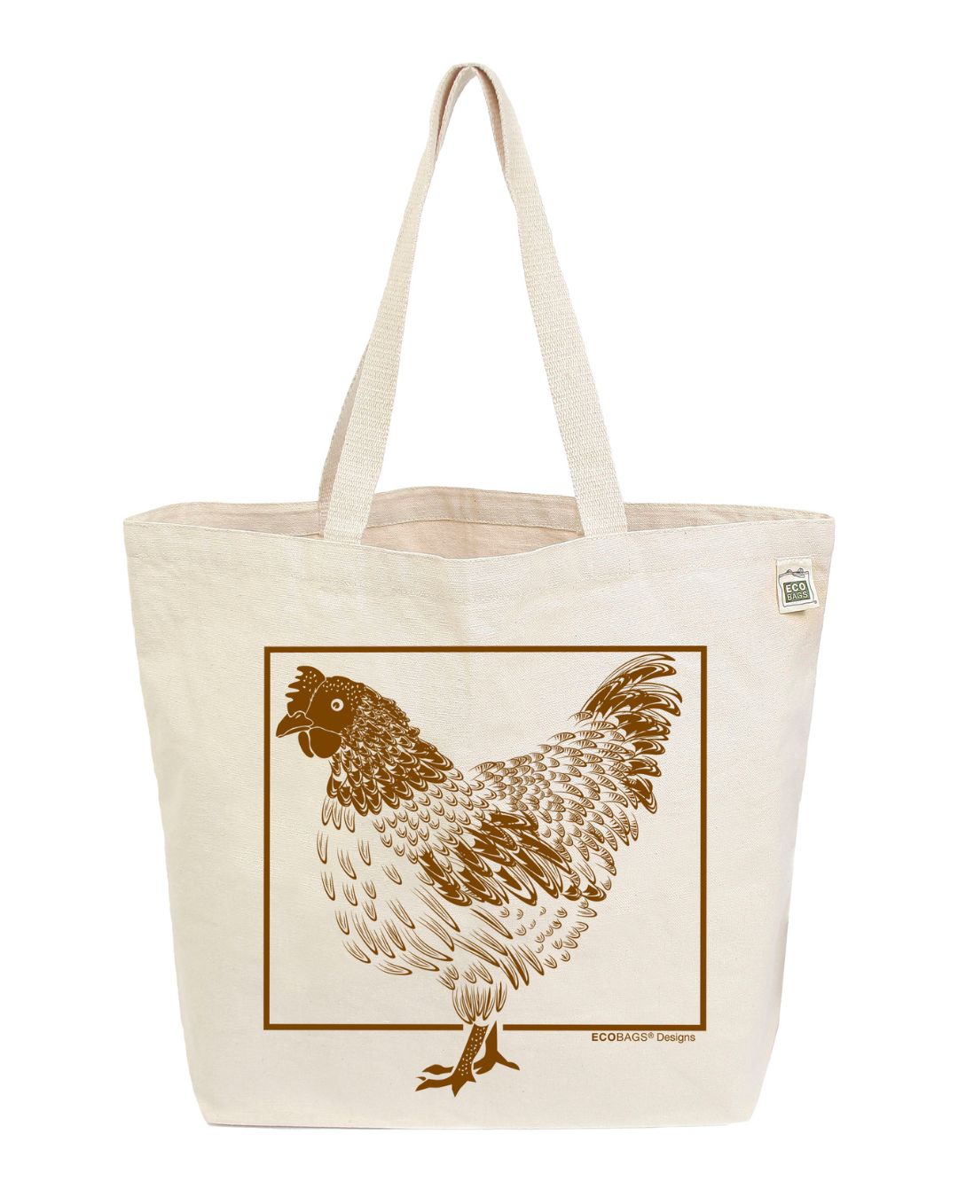 Natural Recycled Cotton Canvas Tote Bag with printed chicken motif
