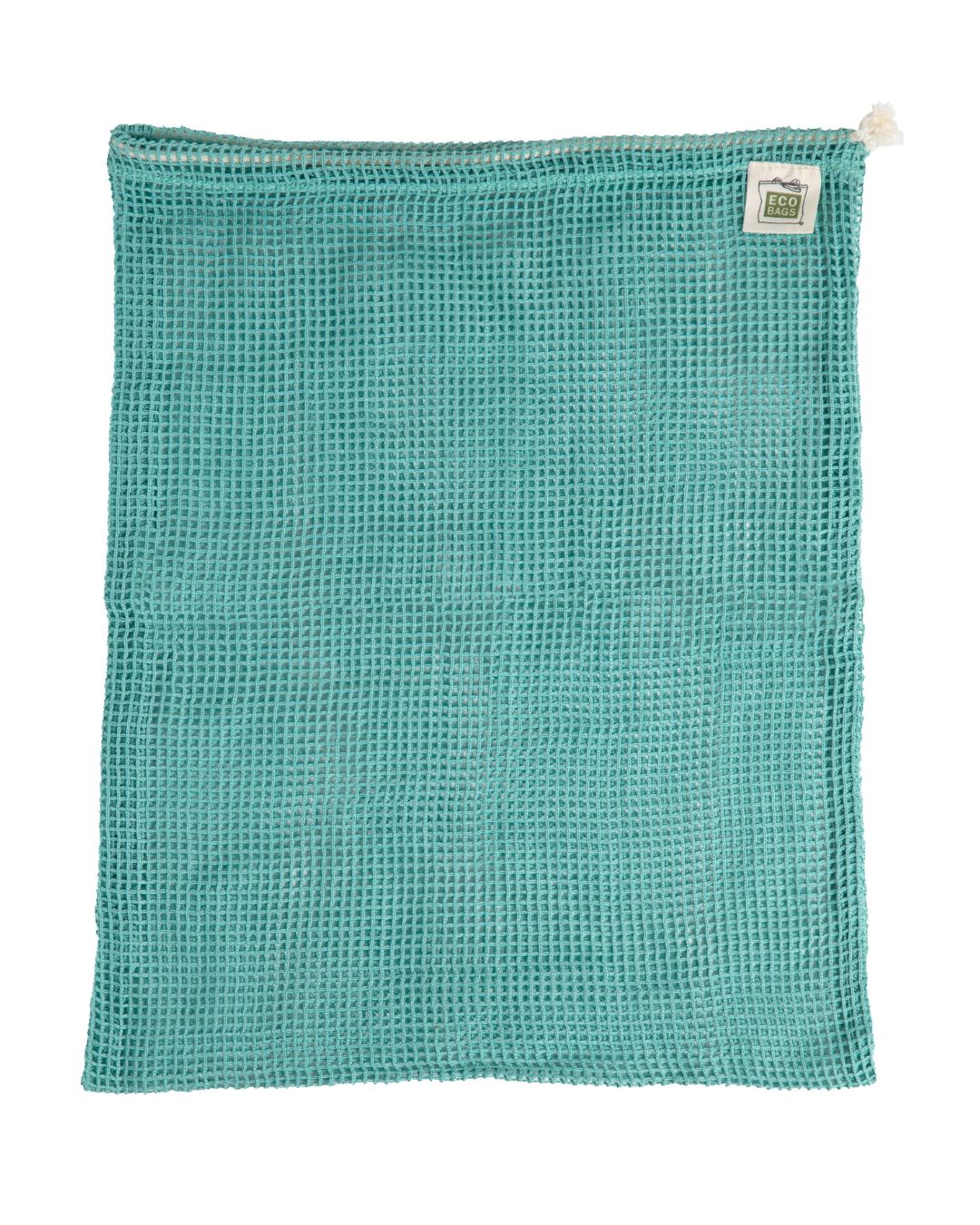 Light aqua Washed Blue Large Produce bag made from organic cotton mesh against a white background