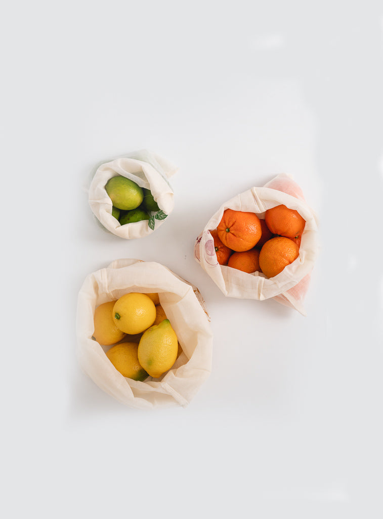 Organic Cotton Printed Reusable Produce Bags - 3 Pack.